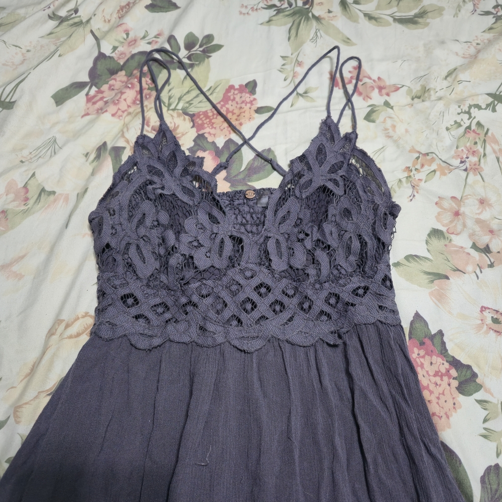 Women's Lace-Trim Spaghetti Strap Dress - Purple - Picture 2 of 7